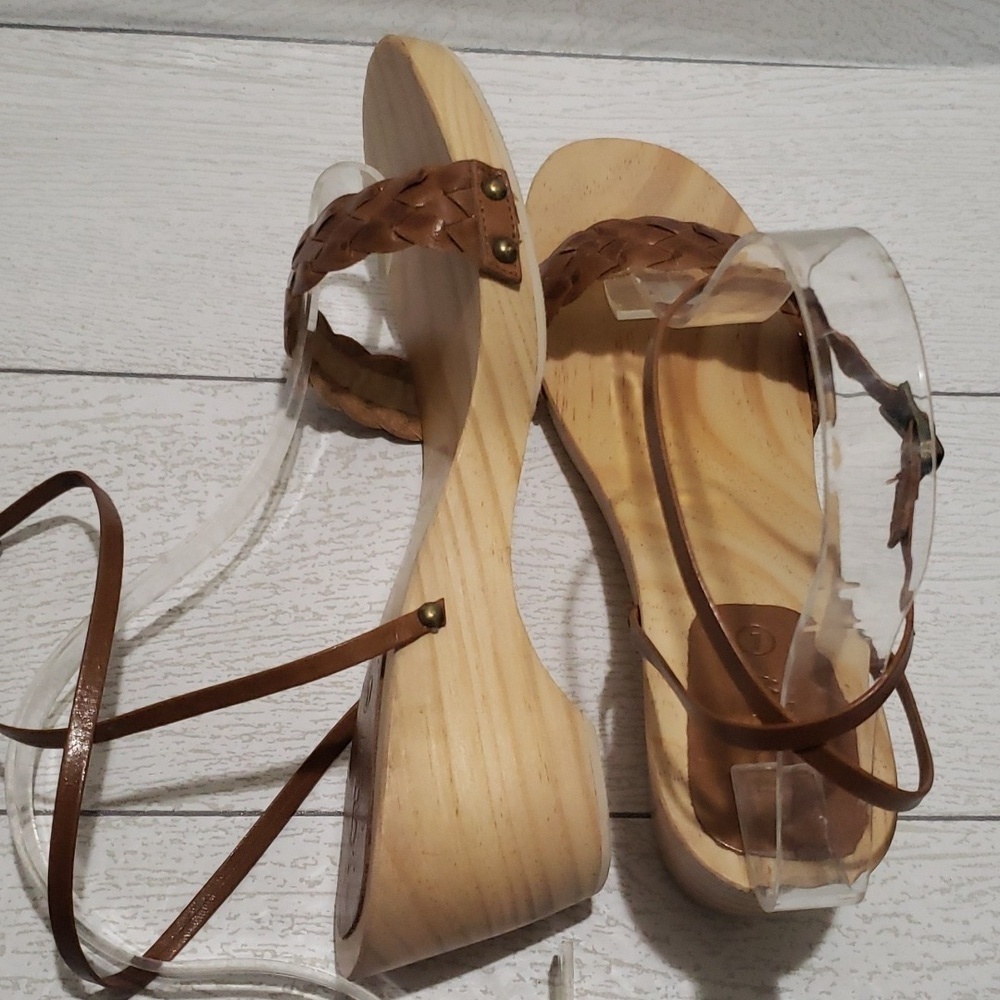 J. Crew new wood platforms ankle strap sandals 7 - Picture 6 of 8